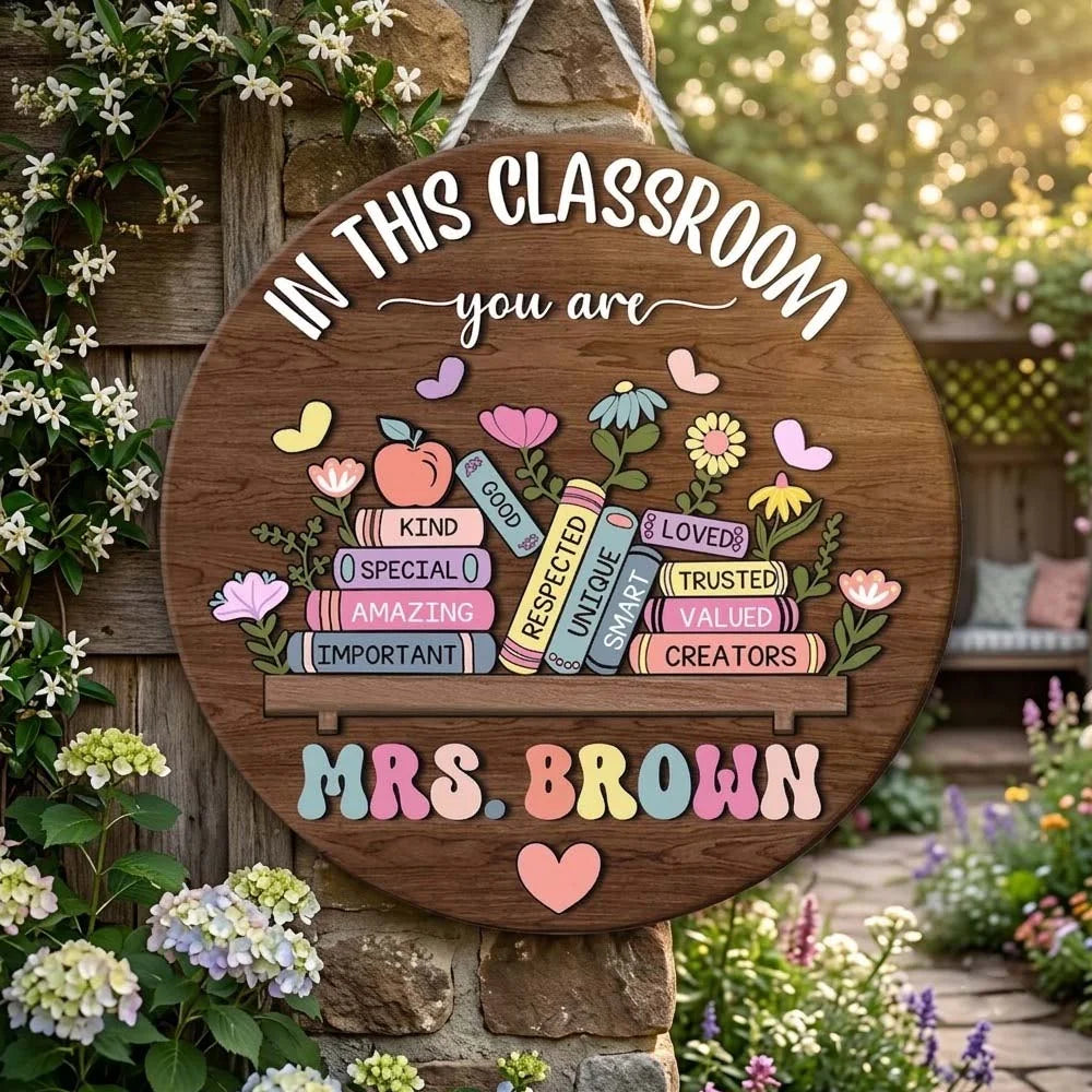 In This Classroom You Are Affirmations Round Wooden Hanging Sign Personalized Teacher Decor