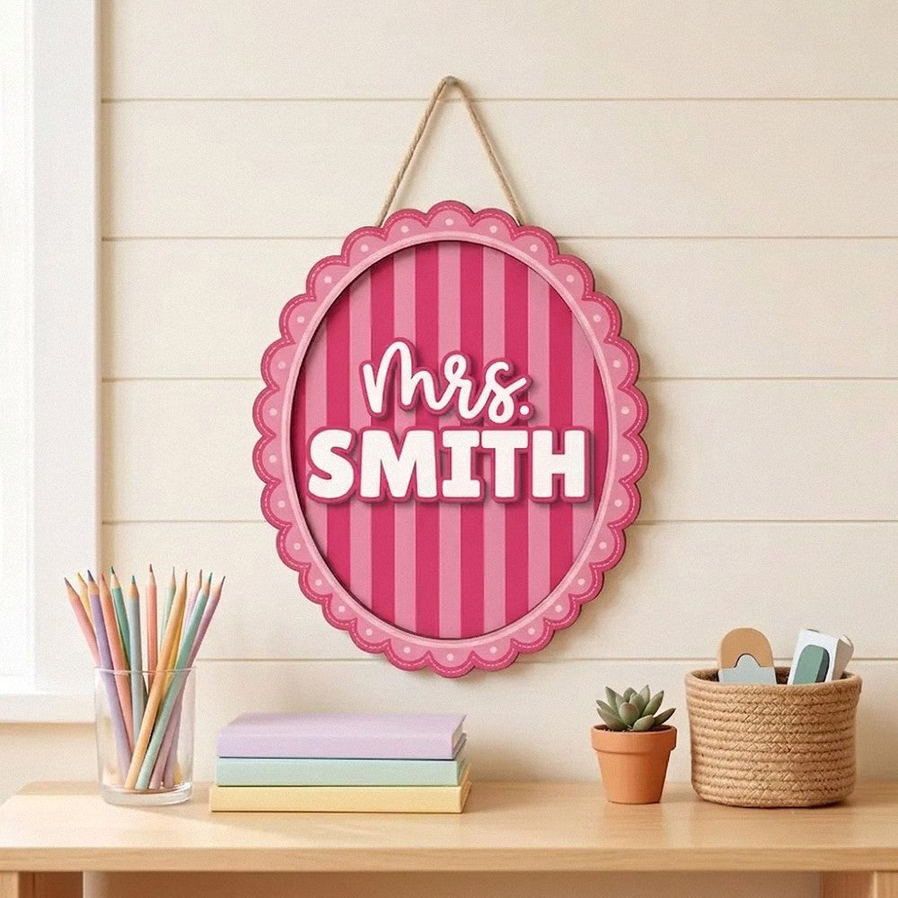 Personalized Teacher Name Door Sign Custom Wooden Door Hanger 2 Layer Classroom Decor Gift