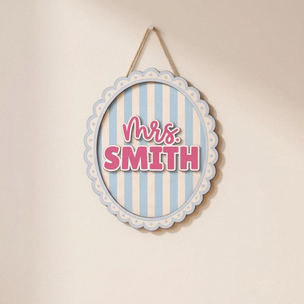 Personalized Teacher Name Door Sign Custom Wooden Door Hanger 2 Layer Classroom Decor Gift