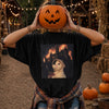 Babushka Cat Burning Castle Graphic Tee Surreal Vintage Halloween Shirt