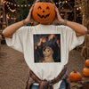 Babushka Cat Burning Castle Graphic Tee Surreal Vintage Halloween Shirt