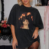 Babushka Cat Burning Castle Graphic Tee Surreal Vintage Halloween Shirt