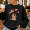 Babushka Cat Burning Castle Graphic Tee Surreal Vintage Halloween Shirt