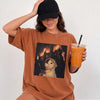 Babushka Cat Burning Castle Graphic Tee Surreal Vintage Halloween Shirt