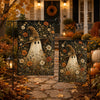 Floral Ghost Garden Flag with Witch Hat, Fall Botanical Halloween Yard Decor