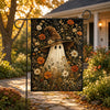 Floral Ghost Garden Flag with Witch Hat, Fall Botanical Halloween Yard Decor
