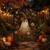 Floral Ghost Garden Flag with Witch Hat, Fall Botanical Halloween Yard Decor