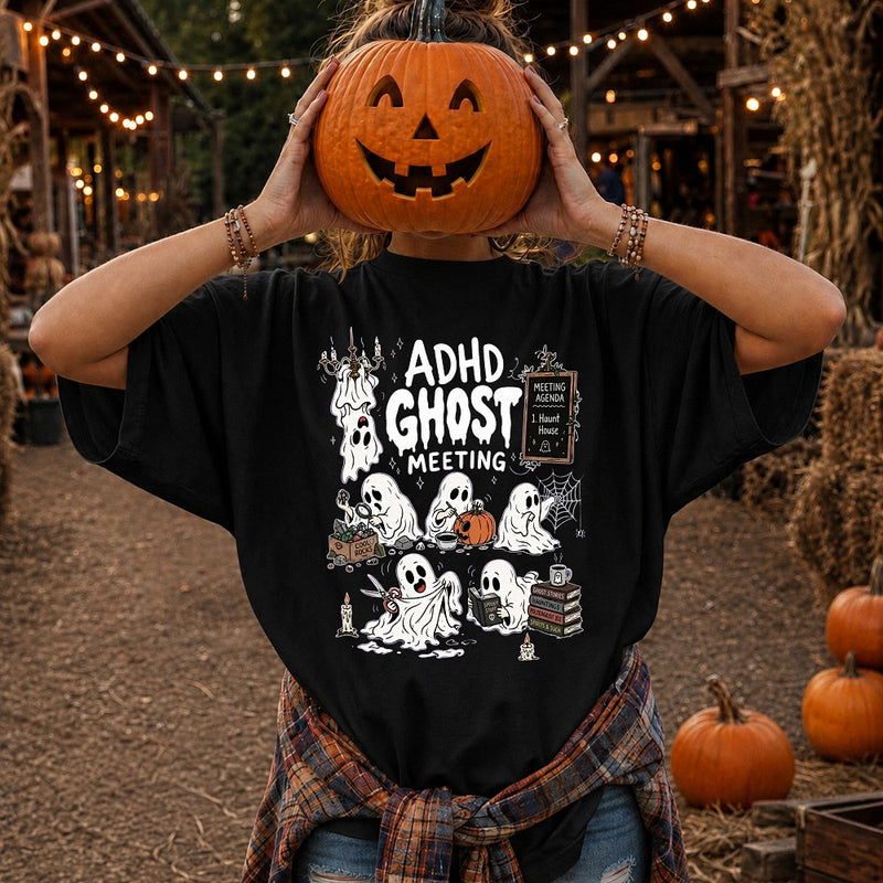 ADHD Ghost Meeting Agenda Tee Funny Neurodivergent Halloween Shirt
