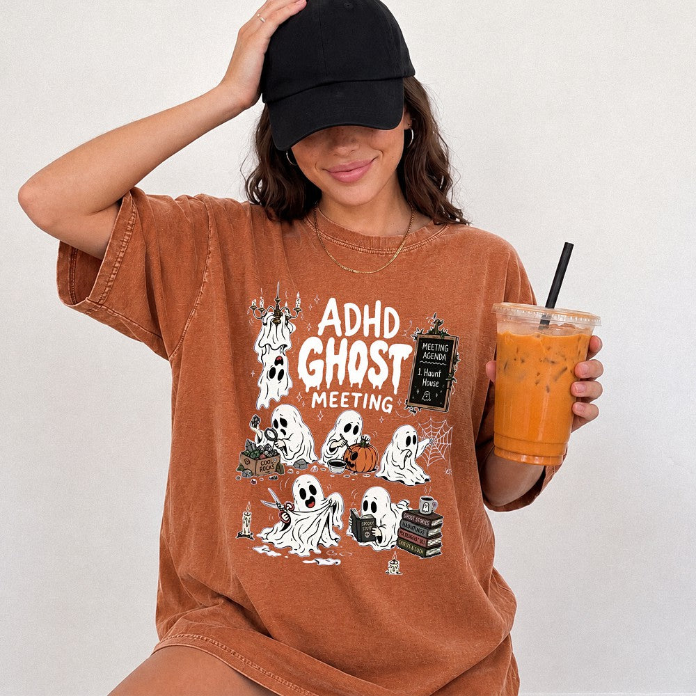ADHD Ghost Meeting Agenda Tee Funny Neurodivergent Halloween Shirt