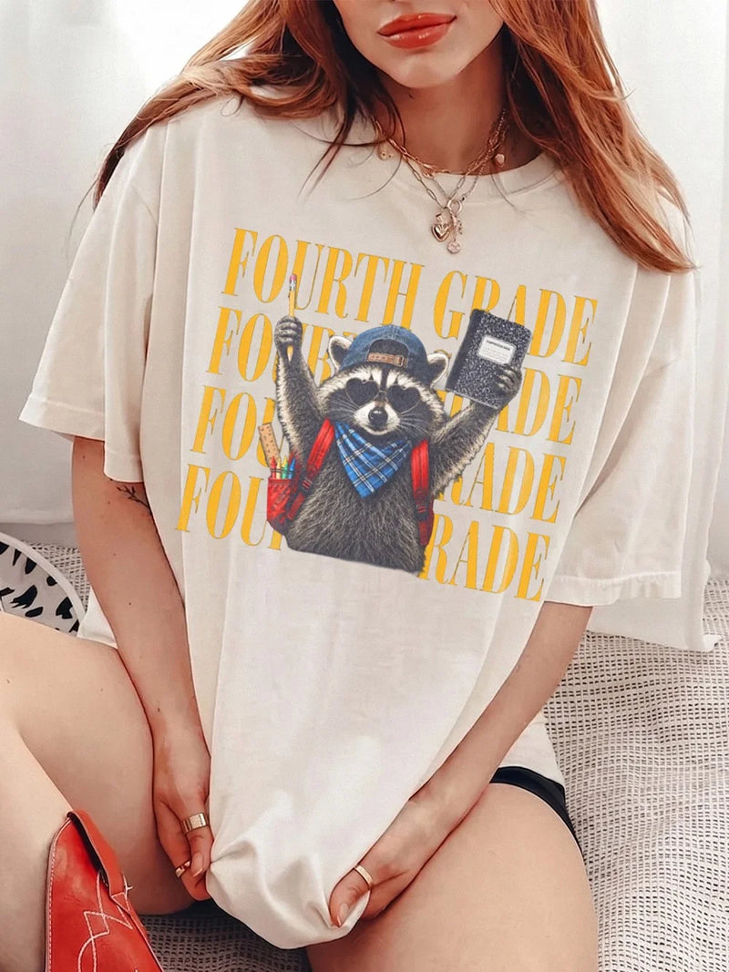 Fourth Grade Custom Raccoon Back To School T-Shirt for Teachers and Students