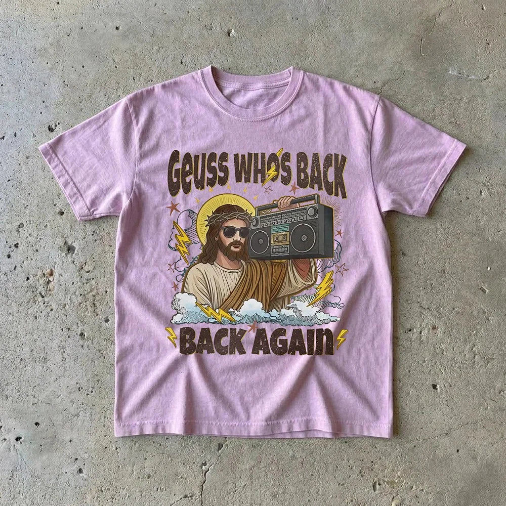Guess Who's Back Back Again Funny Retro Jesus Parody Tee for Music Fans