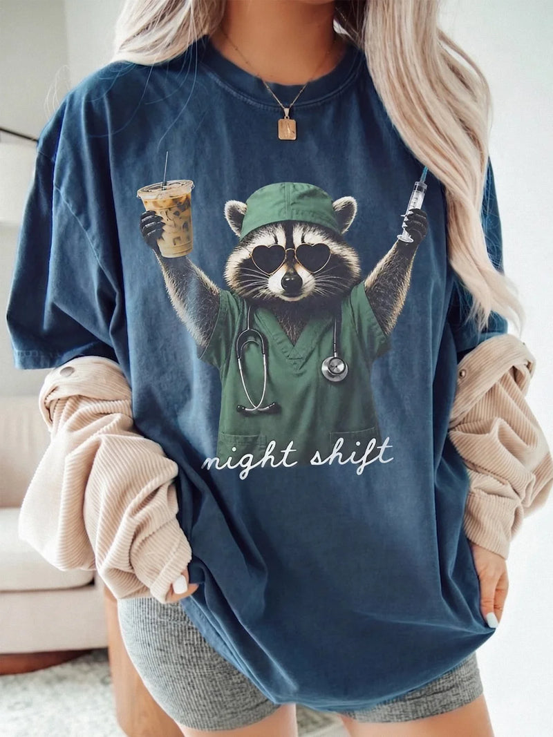 Night Shift Nurse Raccoon Tee Funny Medical Worker Shirt