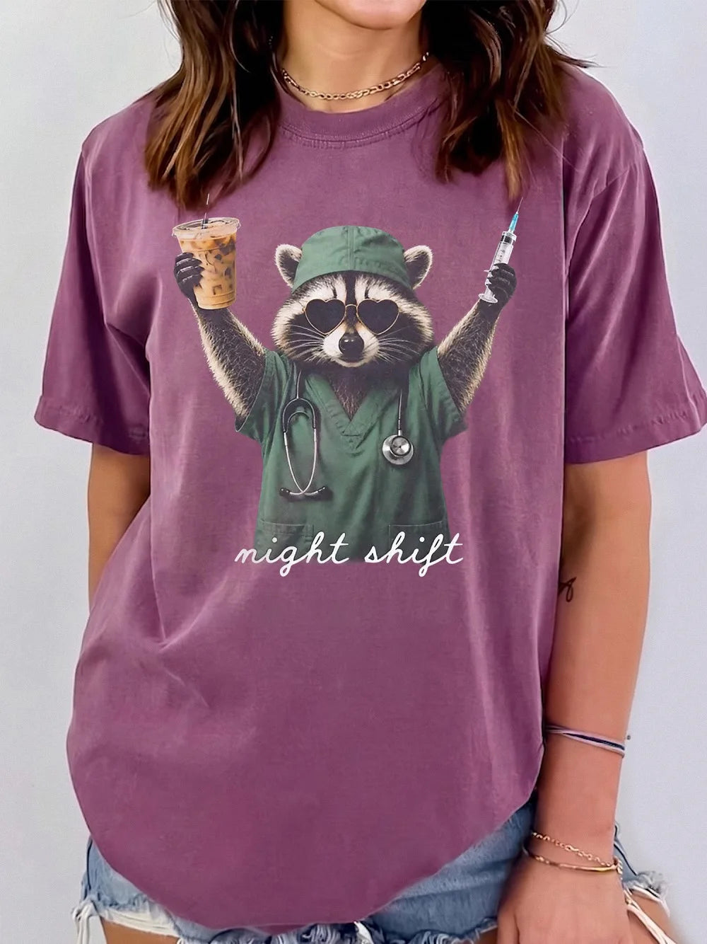 Night Shift Nurse Raccoon Tee Funny Medical Worker Shirt