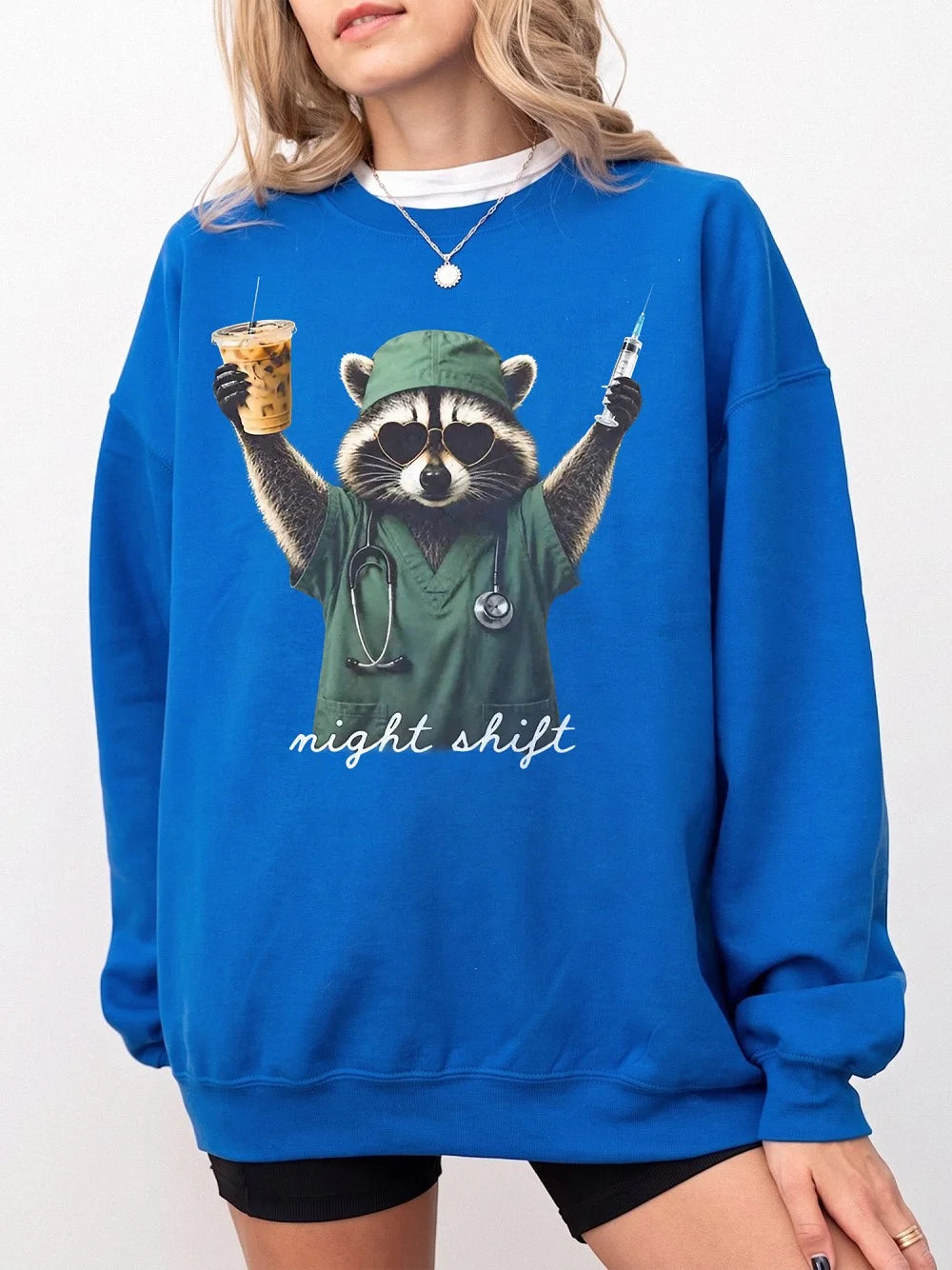 Night Shift Nurse Raccoon Tee Funny Medical Worker Shirt