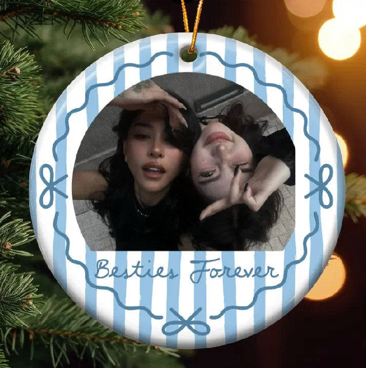 Besties Forever Custom Photo Round Ceramic Ornament Personalized Friendship Gift