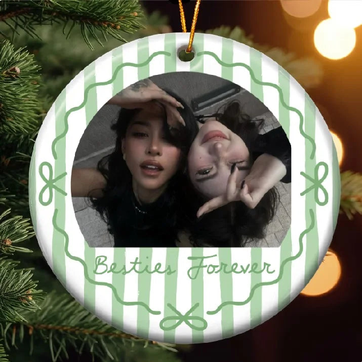 Besties Forever Custom Photo Round Ceramic Ornament Personalized Friendship Gift