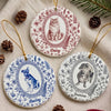 Custom Pet Portrait Floral Ceramic Christmas Ornament Personalized Dog and Cat Keepsake