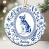 Custom Pet Portrait Floral Ceramic Christmas Ornament Personalized Dog and Cat Keepsake