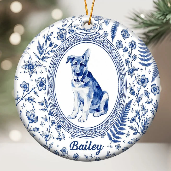 Custom Pet Portrait Floral Ceramic Christmas Ornament Personalized Dog and Cat Keepsake