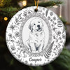 Custom Pet Portrait Floral Ceramic Christmas Ornament Personalized Dog and Cat Keepsake
