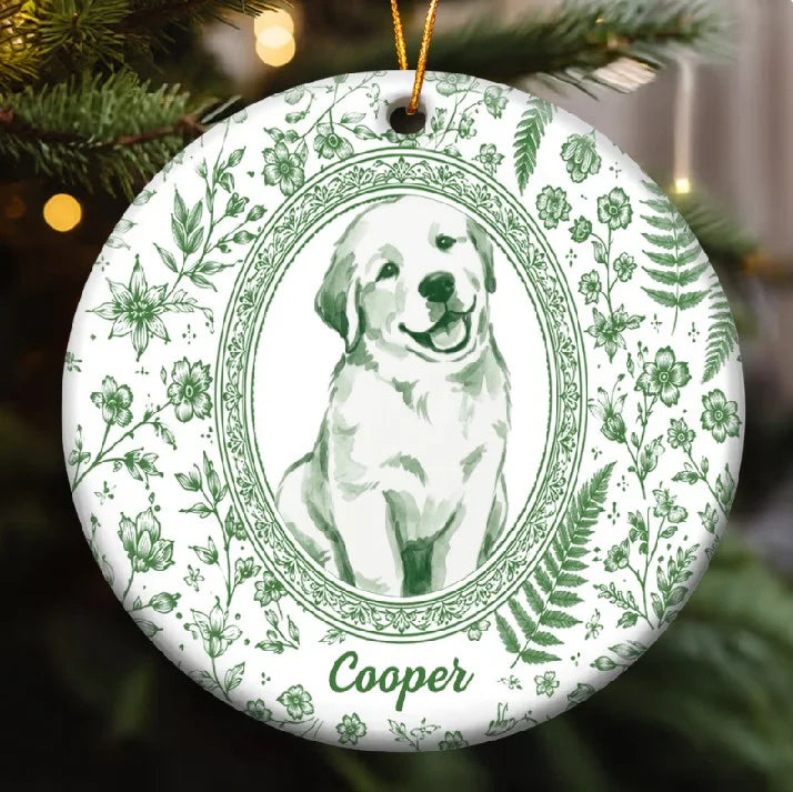 Custom Pet Portrait Floral Ceramic Christmas Ornament Personalized Dog and Cat Keepsake
