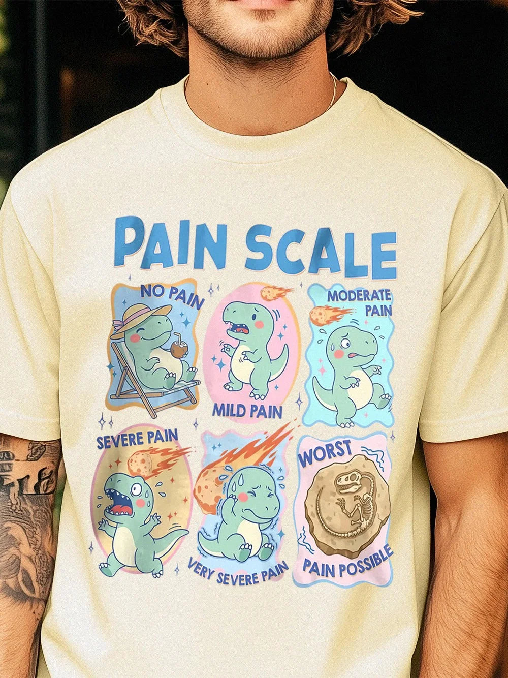 Dinosaur Pain Scale Chart T-Shirt Funny Medical Humor Nurse Gift