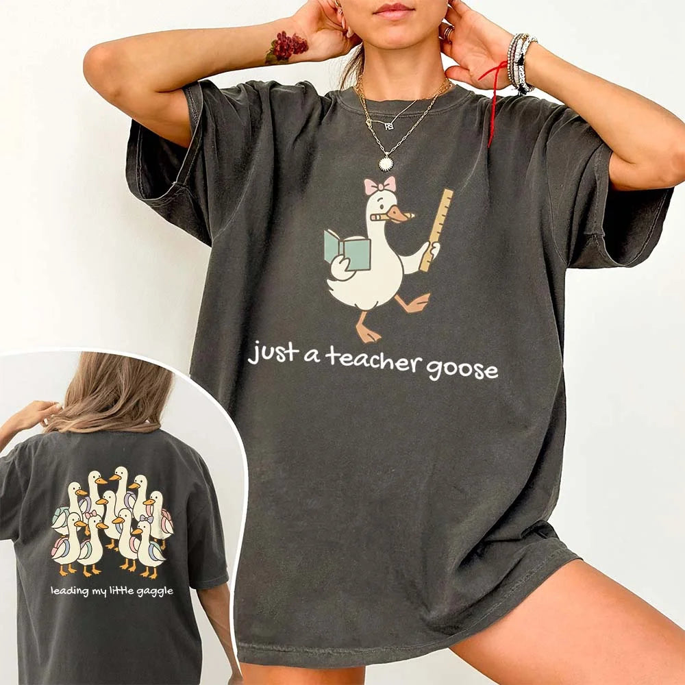 Just a Teacher Goose Leading My Little Gaggle Shirt Funny Back to School Teacher Tee