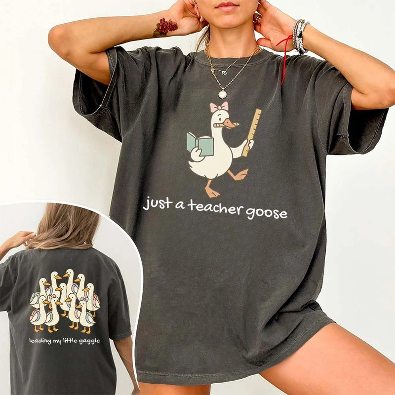 Just a Teacher Goose Leading My Little Gaggle Shirt Funny Back to School Teacher Tee