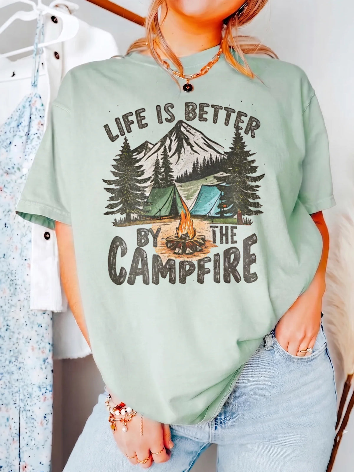 Life Is Better By The Campfire Vintage Graphic T-Shirt Gift for Nature Lovers