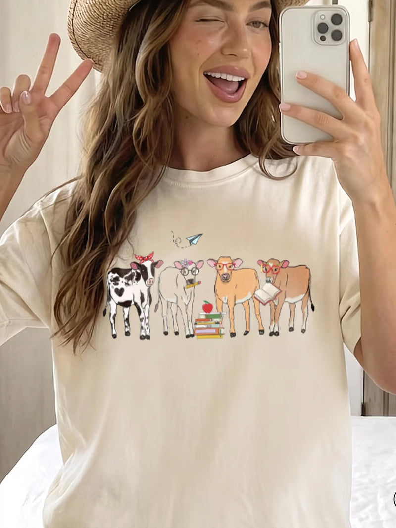 Cute Cow Back to School T-Shirt for Teachers and Students