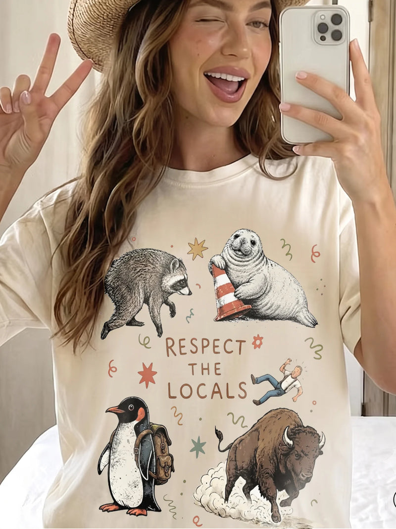 Respect the Locals T-Shirt Funny Wildlife Graphic Tee for Outdoors and Camping