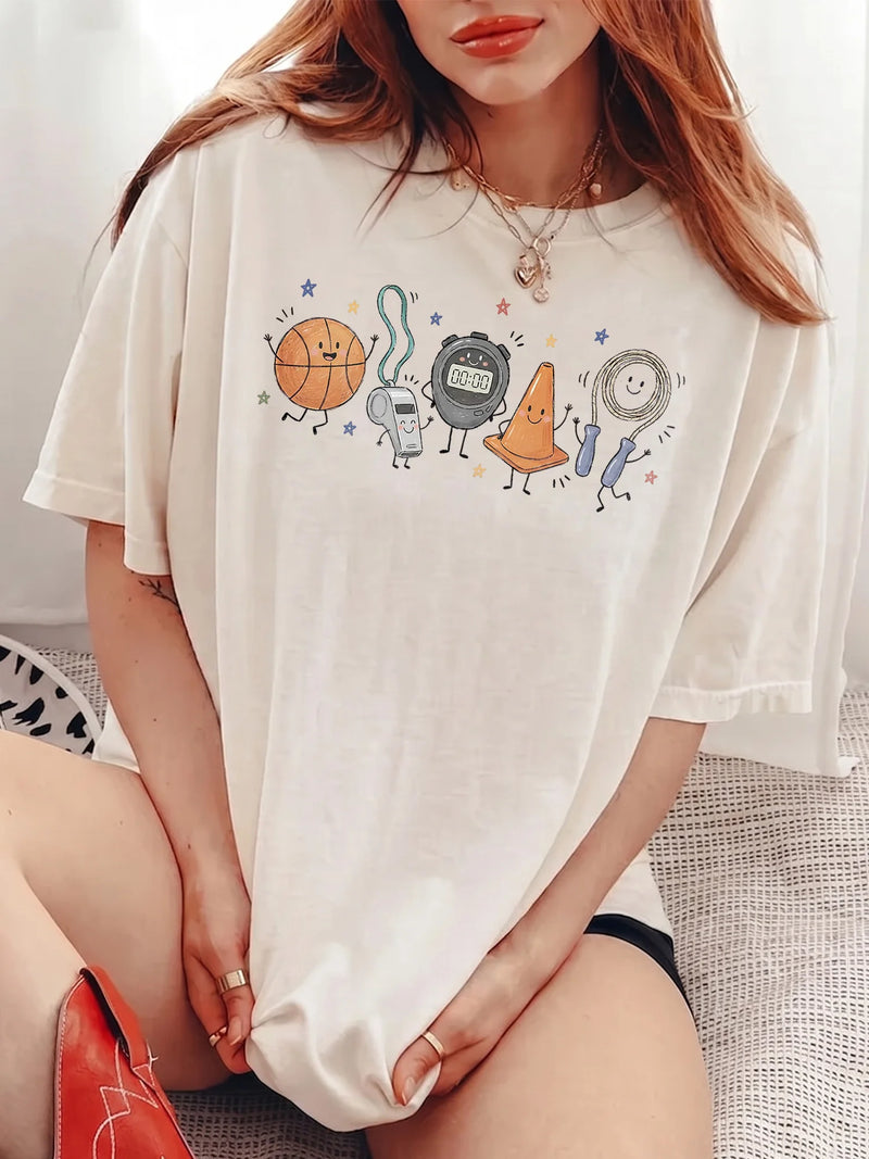 PE Teacher Cute Sports Equipment T-Shirt Gym Class Back to School Gift