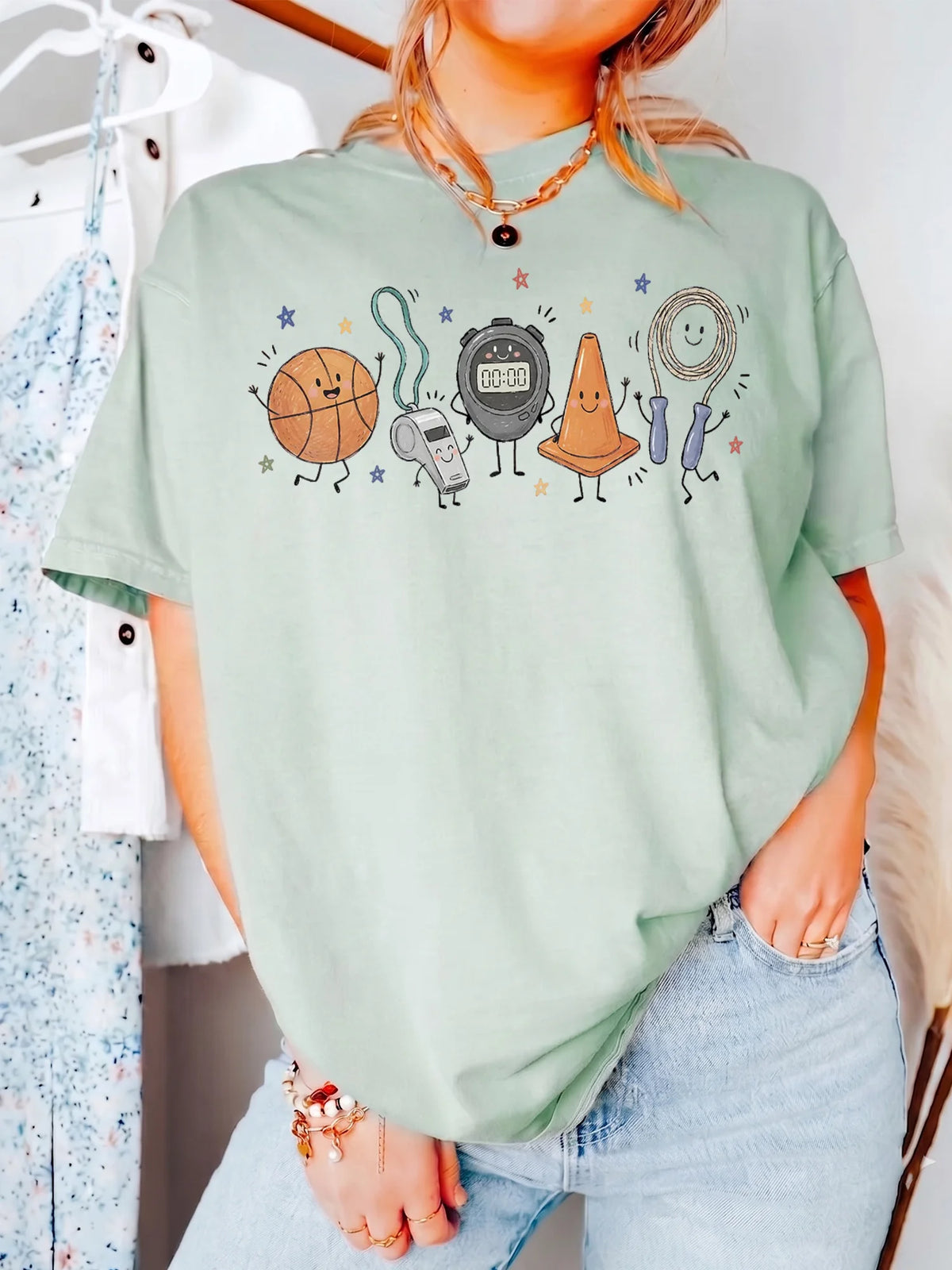 PE Teacher Cute Sports Equipment T-Shirt Gym Class Back to School Gift