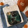Vintage Raccoon Moon Forest T-Shirt Cute Woodland Wildlife Graphic Tee