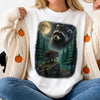 Vintage Raccoon Moon Forest T-Shirt Cute Woodland Wildlife Graphic Tee