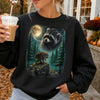 Vintage Raccoon Moon Forest T-Shirt Cute Woodland Wildlife Graphic Tee