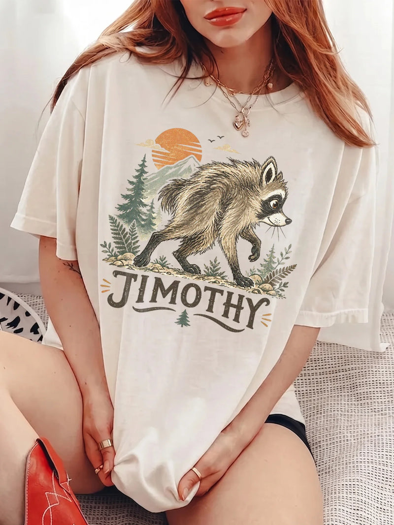 Vintage Woodland Raccoon Custom Name T-Shirt for Nature Lovers