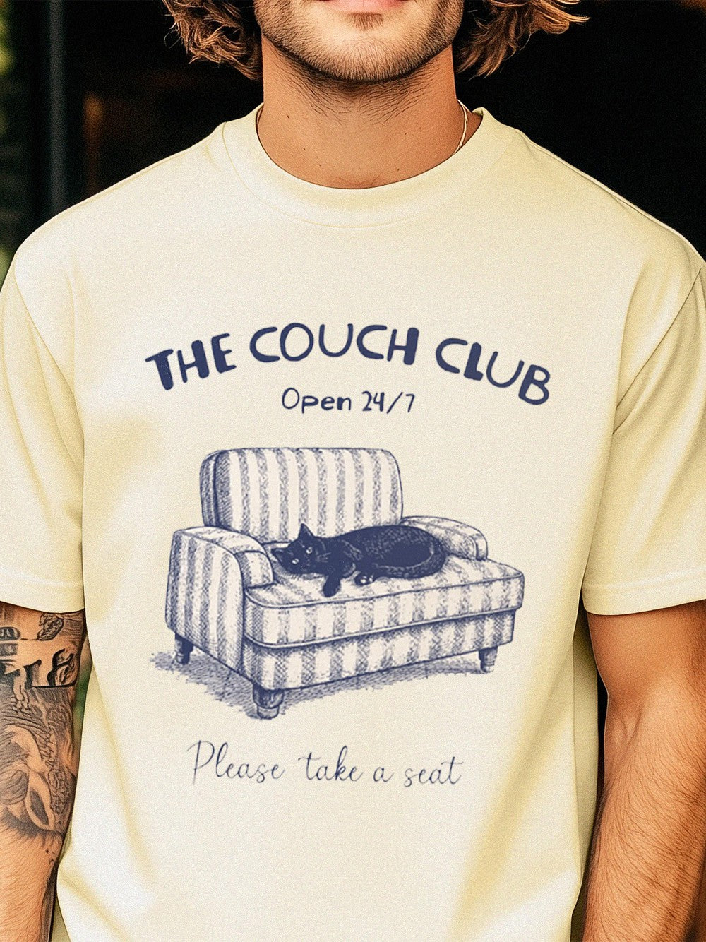 The Couch Club Open 24/7 Tee Funny Homebody Cat Shirt