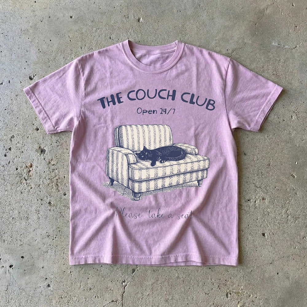 The Couch Club Open 24/7 Tee Funny Homebody Cat Shirt