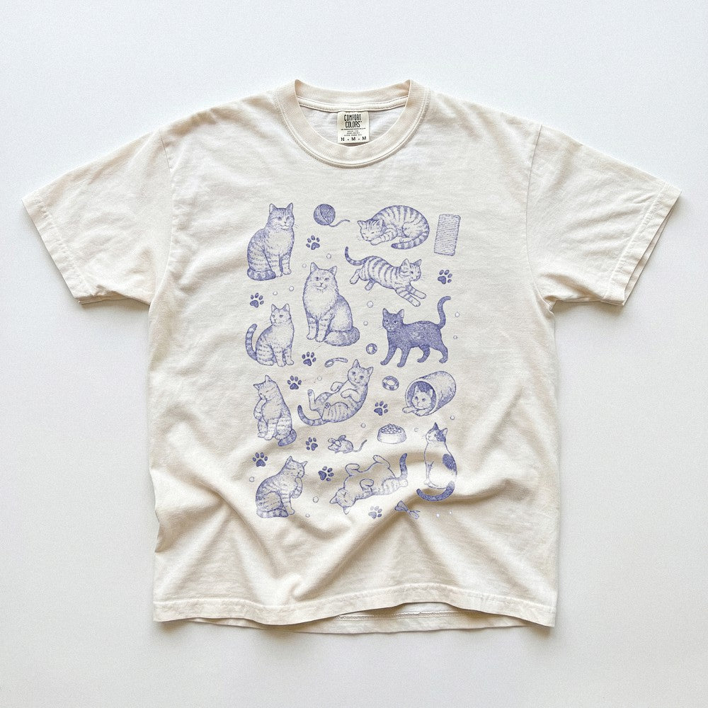 Cute Cat Illustration Graphic Tee Hand Drawn Kawaii Pet Lover Gift