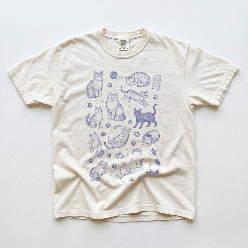 Cute Cat Illustration Graphic Tee Hand Drawn Kawaii Pet Lover Gift