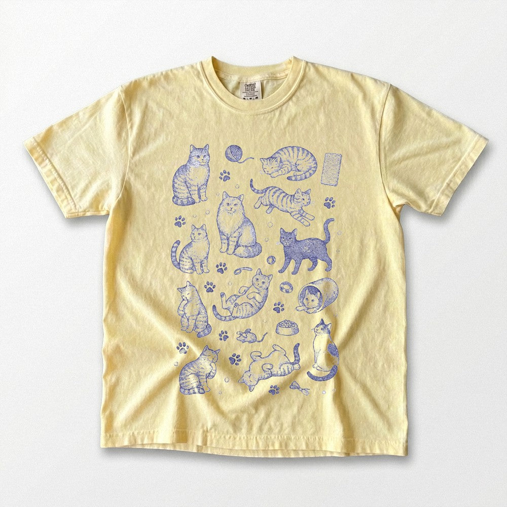 Cute Cat Illustration Graphic Tee Hand Drawn Kawaii Pet Lover Gift