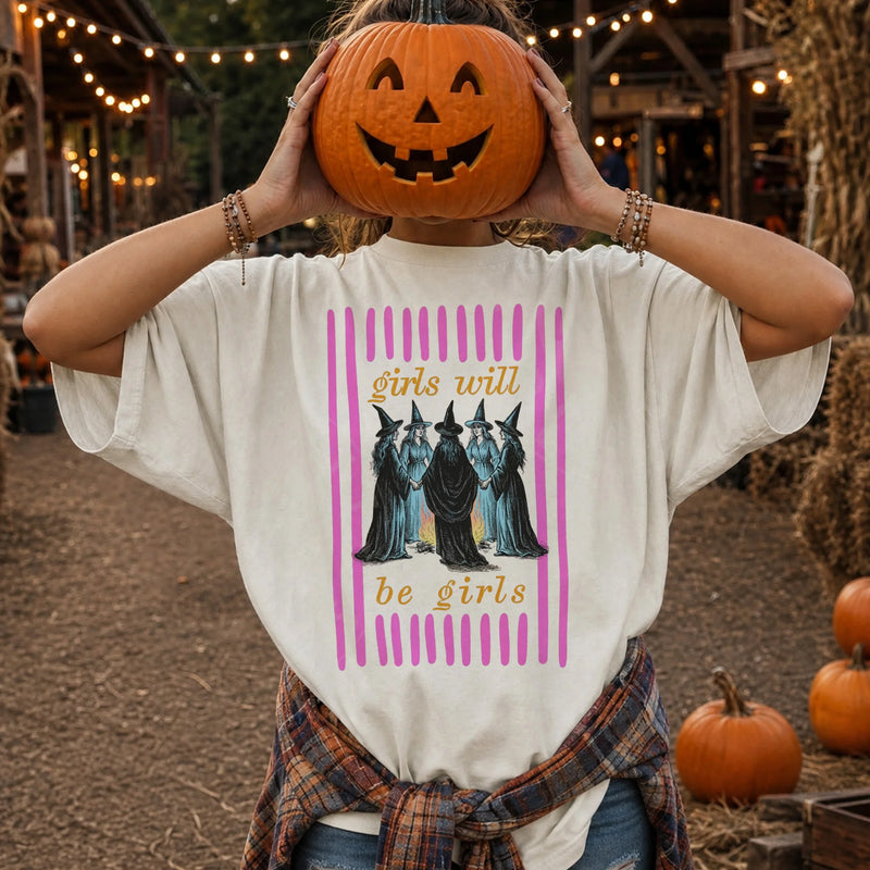 Girls Will Be Girls Witchy T-Shirt Vintage Feminist Fall Statement Tee