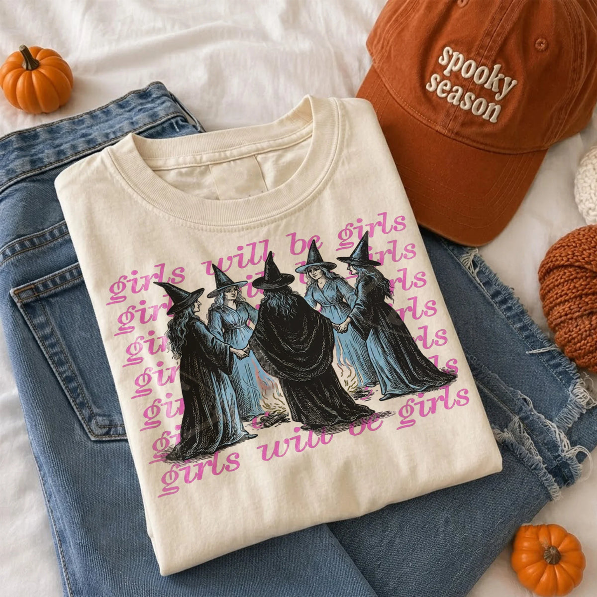 Girls Will Be Girls Witchy Graphic Tee Feminist Halloween Shirt for Women