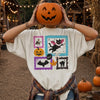 BOO! Spooky Season Halloween T-Shirt Vintage Black Cat and Bat Graphic Tee