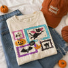 BOO! Spooky Season Halloween T-Shirt Vintage Black Cat and Bat Graphic Tee