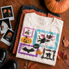 BOO! Spooky Season Halloween T-Shirt Vintage Black Cat and Bat Graphic Tee