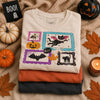 BOO! Spooky Season Halloween T-Shirt Vintage Black Cat and Bat Graphic Tee