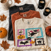 BOO! Spooky Season Halloween T-Shirt Vintage Black Cat and Bat Graphic Tee