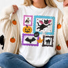 BOO! Spooky Season Halloween T-Shirt Vintage Black Cat and Bat Graphic Tee